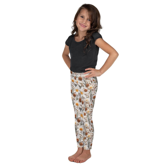 Leggings para niños, adorables pantalones AOP suaves y elásticos con estampado floral de crochet, medias para niños, ideales para la escuela, viajes y patio de juegos.