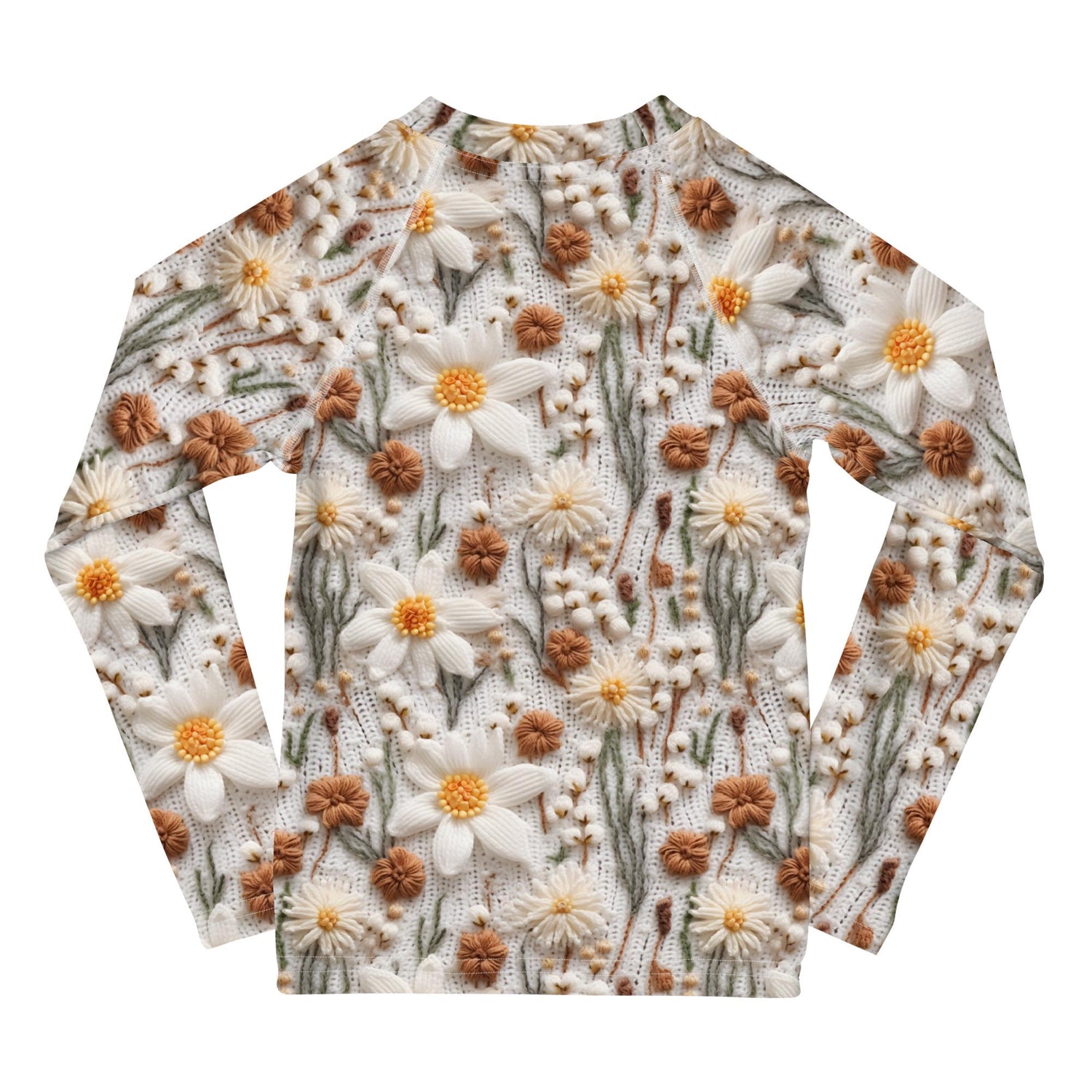 Kids Rash Guard, Crotchet AOP fitted kids back to school casual playground classroom everyday cute stylish long sleeve spandex shirt