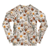 Kids Rash Guard, Crotchet AOP fitted kids back to school casual playground classroom everyday cute stylish long sleeve spandex shirt