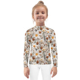 Kids Rash Guard, Crotchet AOP fitted kids back to school casual playground classroom everyday cute stylish long sleeve spandex shirt