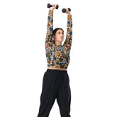 Recycled long-sleeve crop top, floral stylish crotchet design sporty cute verstaile leisure sport travel great gift all occassion crop top