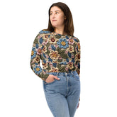 Recycled long-sleeve crop top, floral stylish crotchet design sporty cute verstaile leisure sport travel great gift all occassion crop top