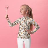 Kids Rash Guard, Crotchet AOP fitted kids back to school casual playground classroom everyday cute stylish long sleeve spandex shirt