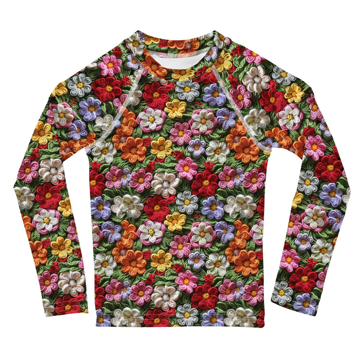 Kids Rash Guard, Floral crotchect colorful soft pattern litle girl spandex polyester fitted everyday school playground classroom clothing