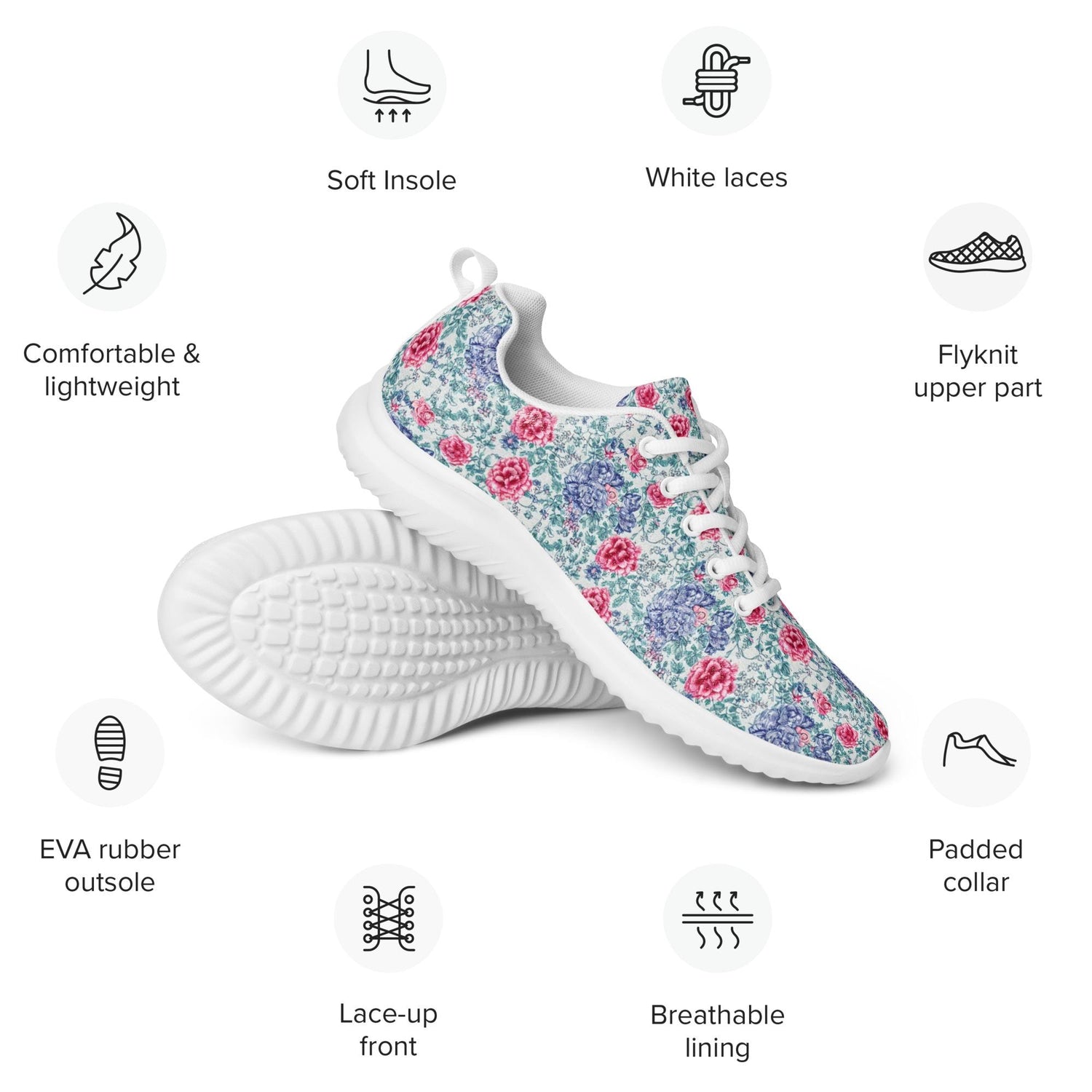 Women’s bright floral fashion casual soft comfy athletic shoes for walking work school travel Holiday gift