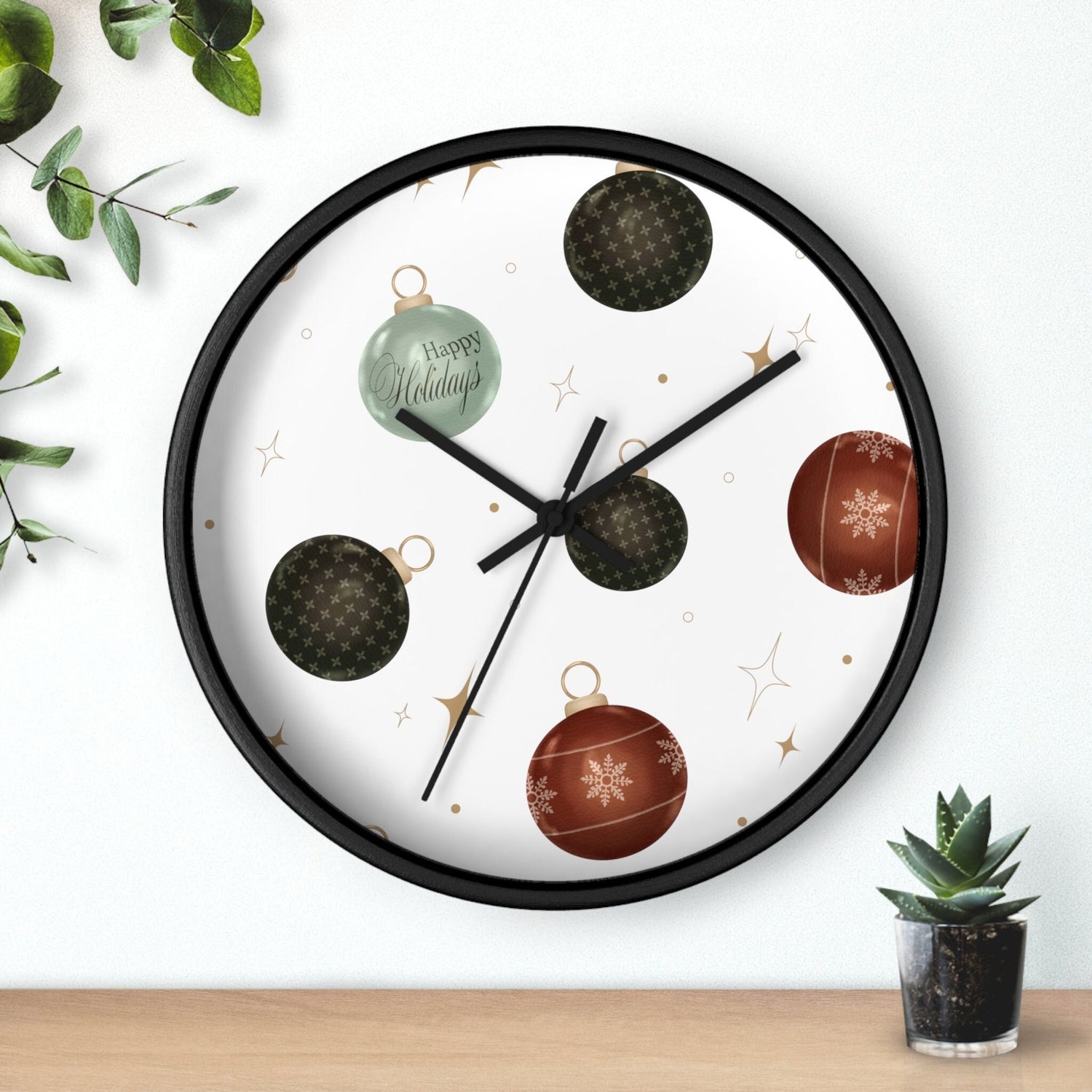 Wall Clock, Xmas color ornament wall art home office den casual room designer clock holiday family business gift