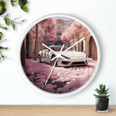 Wall Clock, White Lamborghini modern day exotic car portrait home room soft pink rose petal wall art decor designer Gift