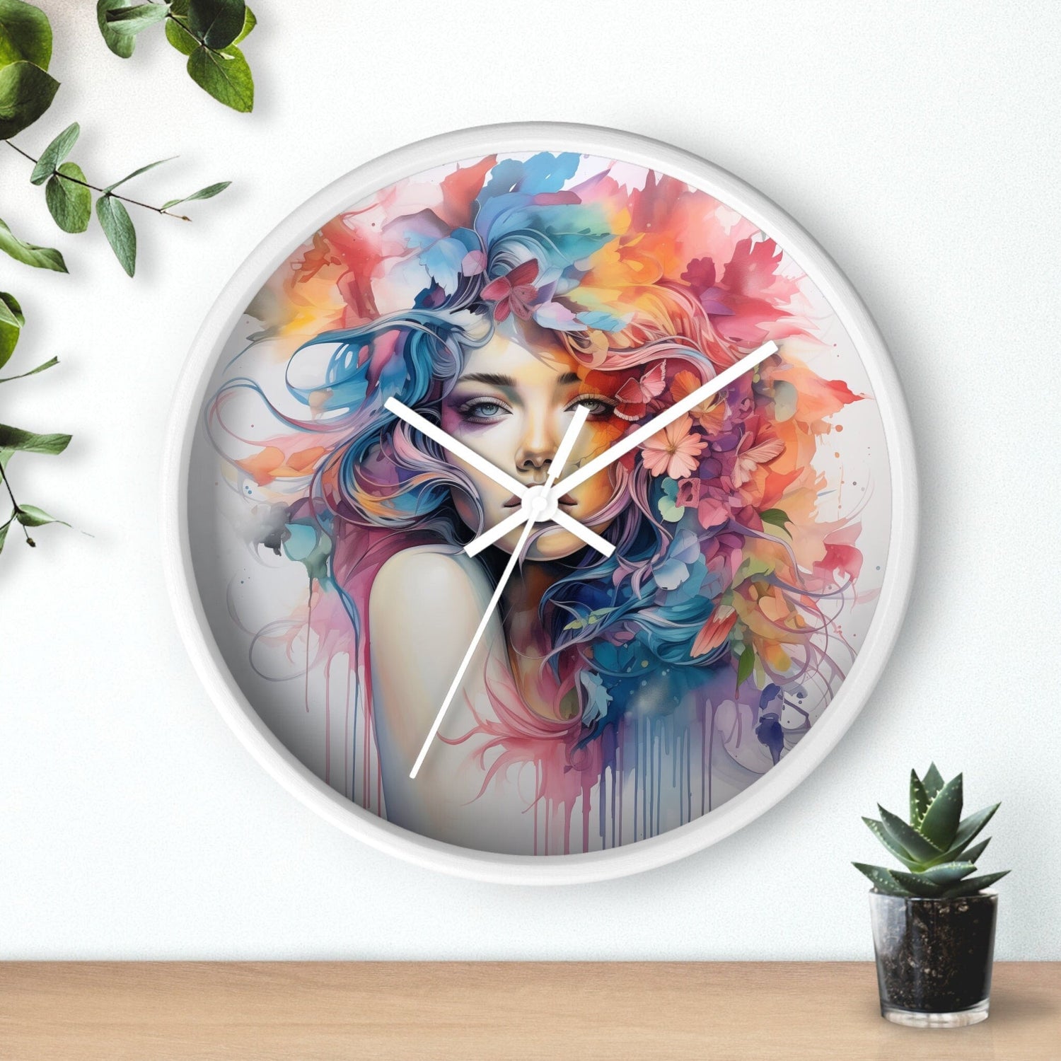 Wall Clock, Cool AI modern day home office restaurant beauty salon colorful female art wall clock design