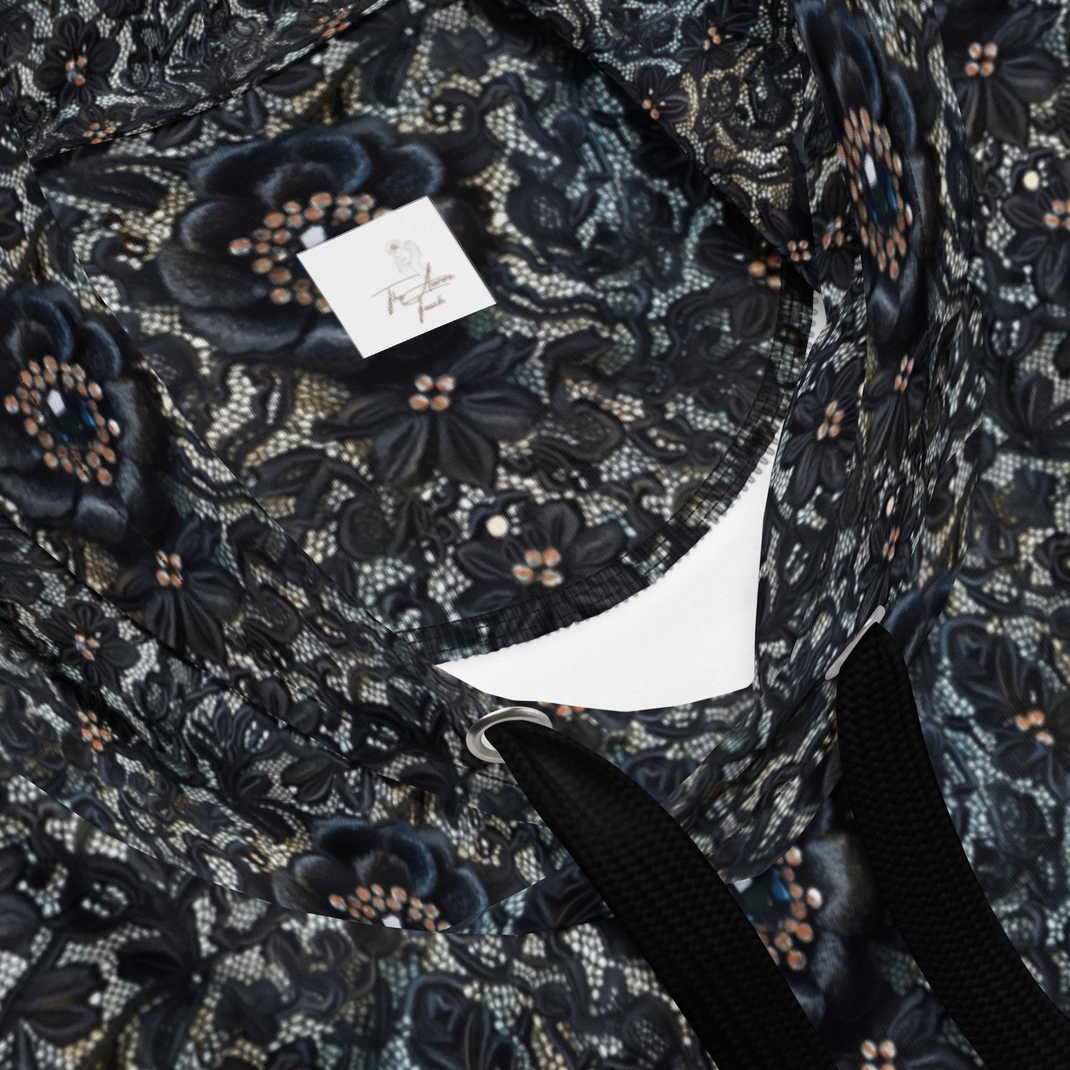 Female black floral lace all over pattern comfy casual soft school work travel jeans winter holiday hoodie sweatshirt great gift