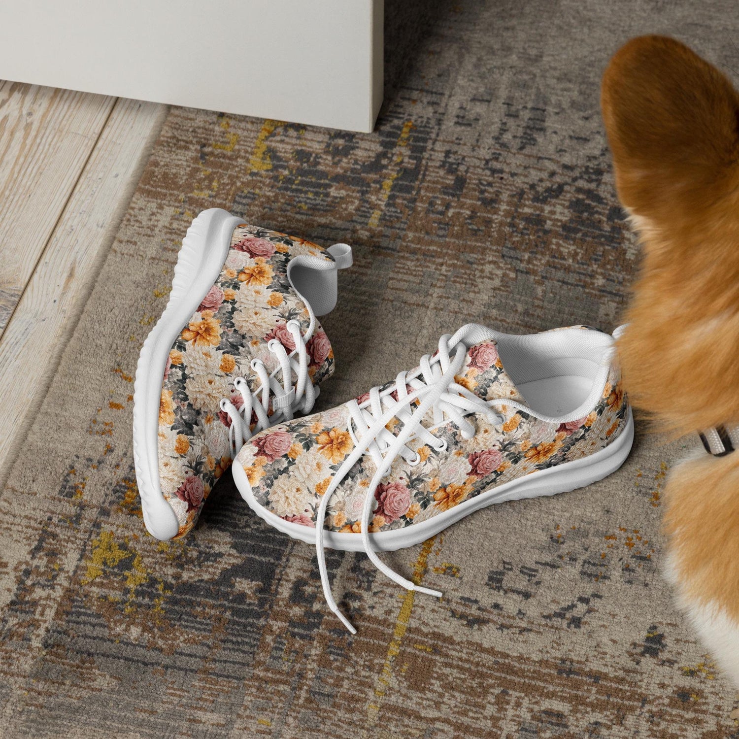 Women’s bright pretty floral pattern casual stylish fashionista athletic shoe great for walking shopping and gifting