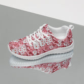 Women’s athletic shoes, Pink floral all over pattern design walking shopping travel gym casual attire everyday dress sportie tennis sneakers