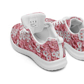 Women’s athletic shoes, Pink floral all over pattern design walking shopping travel gym casual attire everyday dress sportie tennis sneakers