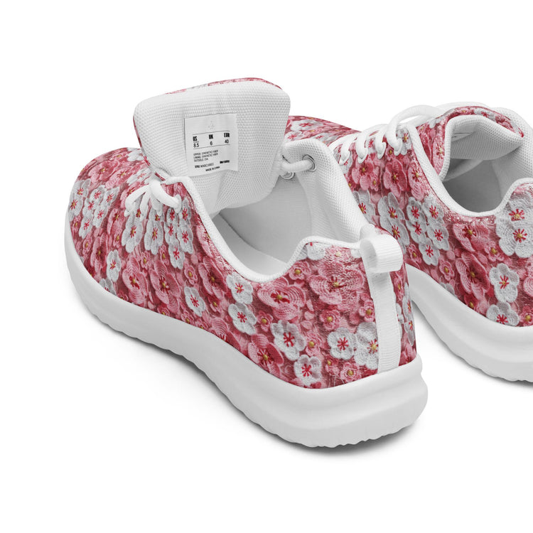 Women’s athletic shoes, Pink floral all over pattern design walking shopping travel gym casual attire everyday dress sportie tennis sneakers