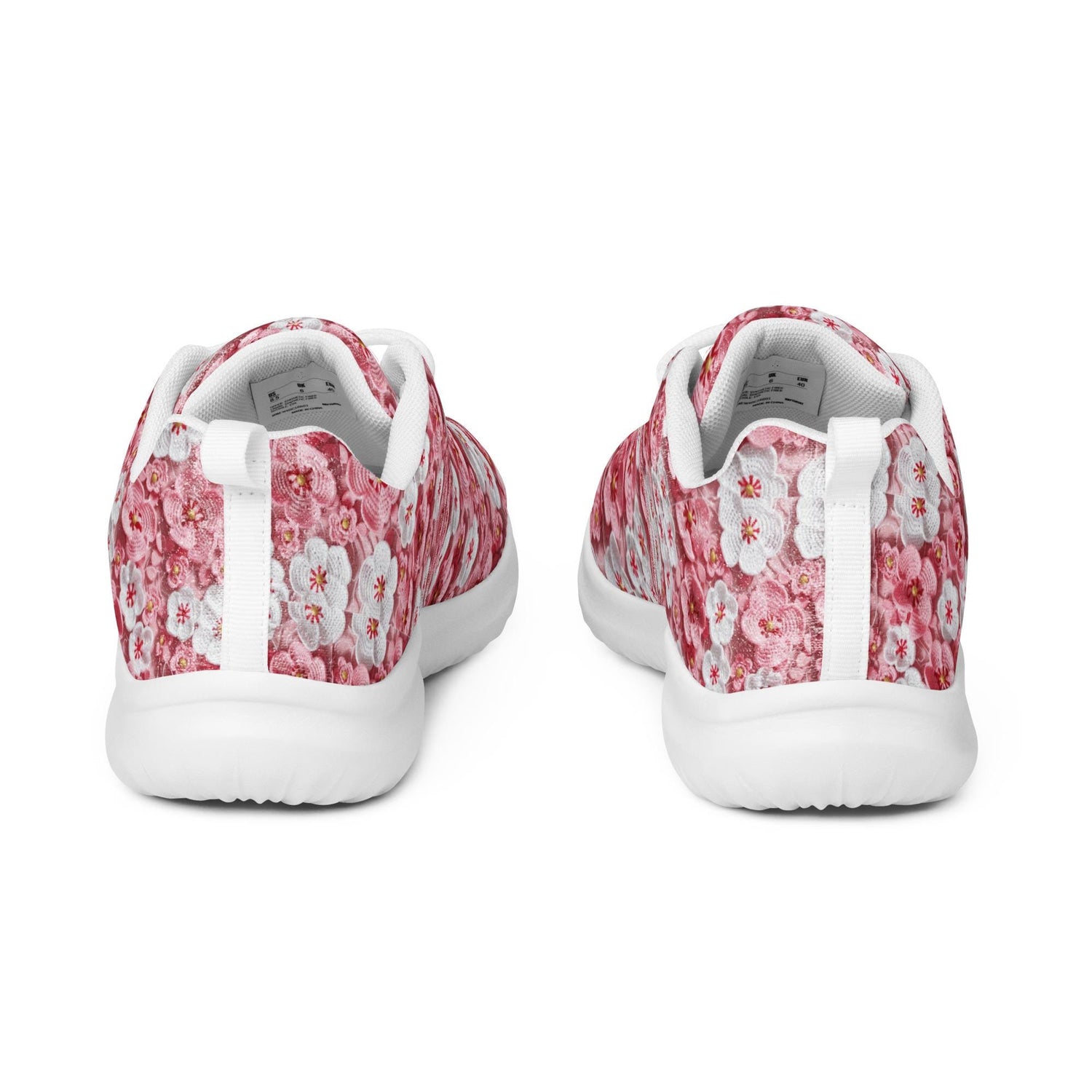 Women’s athletic shoes, Pink floral all over pattern design walking shopping travel gym casual attire everyday dress sportie tennis sneakers