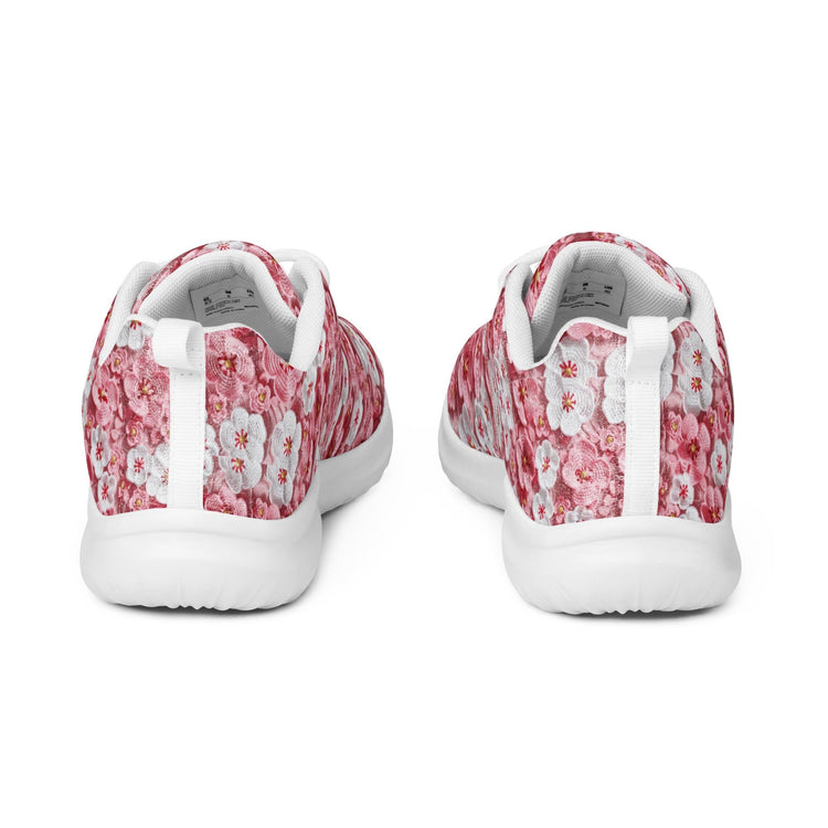 Women’s athletic shoes, Pink floral all over pattern design walking shopping travel gym casual attire everyday dress sportie tennis sneakers