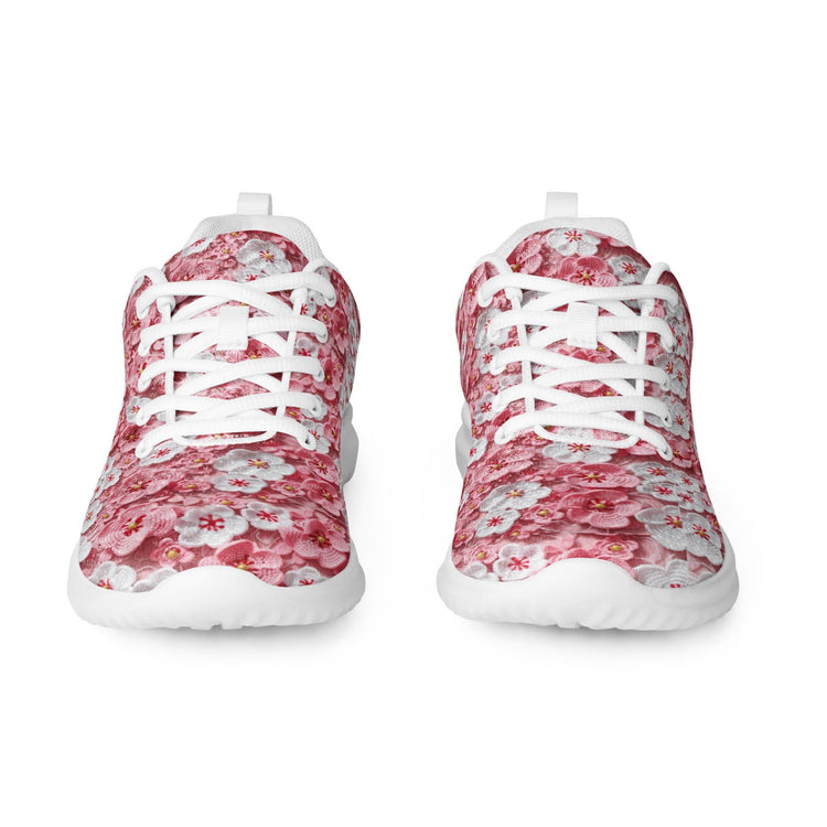 Women’s athletic shoes, Pink floral all over pattern design walking shopping travel gym casual attire everyday dress sportie tennis sneakers