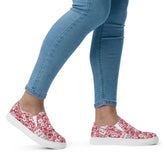 Women’s slip-on canvas shoes, Pink floral pattern pretty all day wear casual office work walking slip on stylish female sneaker shoes