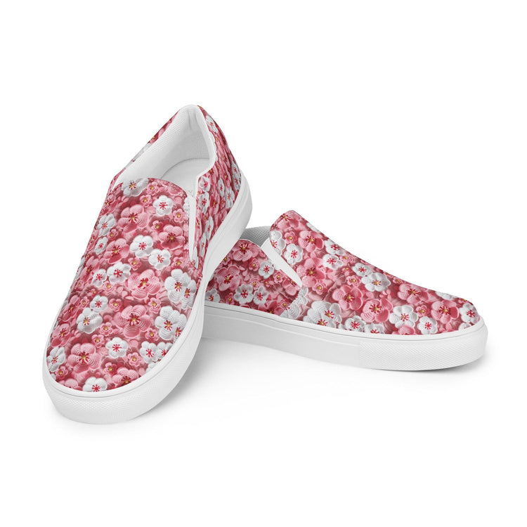 Women’s slip-on canvas shoes, Pink floral pattern pretty all day wear casual office work walking slip on stylish female sneaker shoes