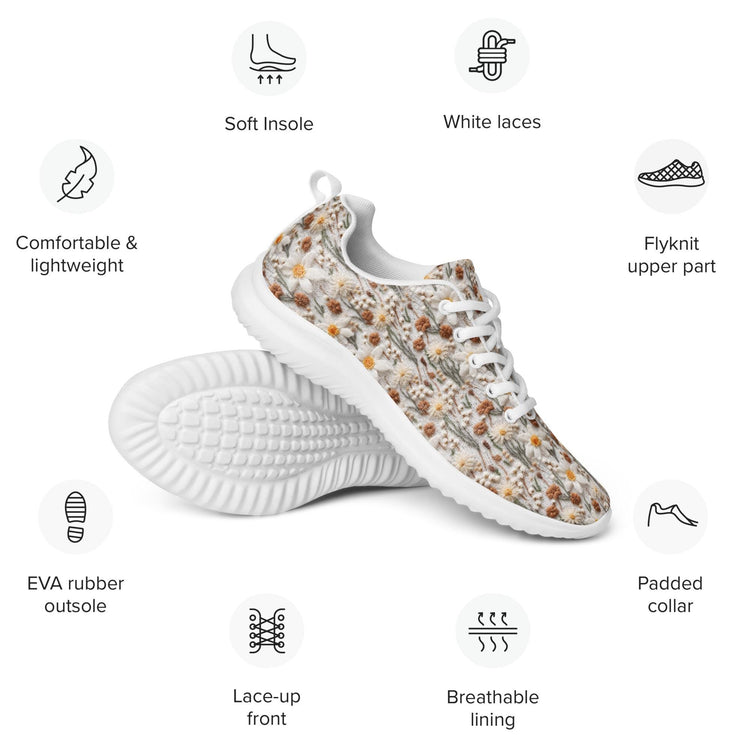 Women’s athletic shoes, crotchet floral pattern print comfortable casual sporty style yoga walking daily wear soft tennis shoe
