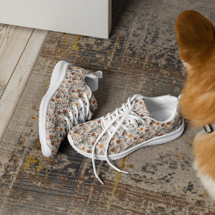 Women’s athletic shoes, crotchet floral pattern print comfortable casual sporty style yoga walking daily wear soft tennis shoe