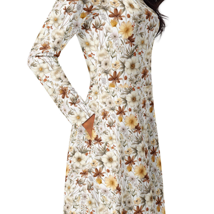 All-over print long sleeve midi dress