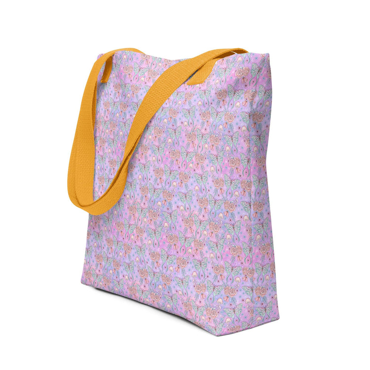Celestial neon colored Tote all purpose travel school work fashionable mystical print pattern butterfly design stylish bag