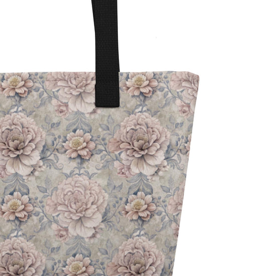 All-Over Print Large Tote Bag, Minimilist simple floral print book laptop ipad back to school all purpose carry daily travel casual bag