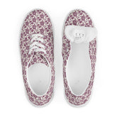 Women’s lace-up canvas shoes, burgandy floral allo over print pattern casual wlking shopping fabric tennis sneaker shoe