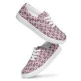 Women’s lace-up canvas shoes, burgandy floral allo over print pattern casual wlking shopping fabric tennis sneaker shoe