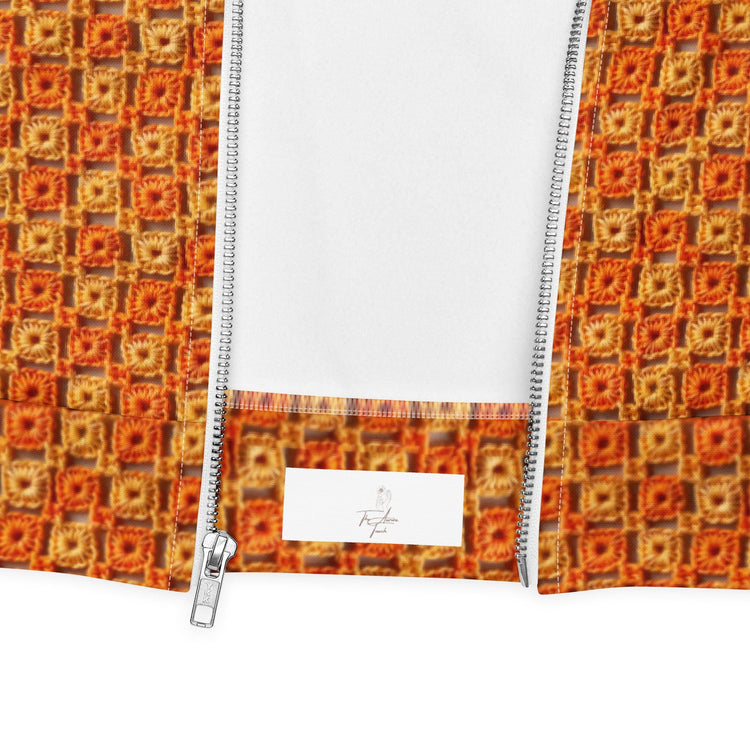 Unisex Bomber Jacket, women men orange crotchet all over print stylish design casual modern day special event every day designer clothing