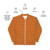 Unisex Bomber Jacket, women men orange crotchet all over print stylish design casual modern day special event every day designer clothing