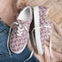 Women’s lace-up canvas shoes, burgandy floral allo over print pattern casual wlking shopping fabric tennis sneaker shoe