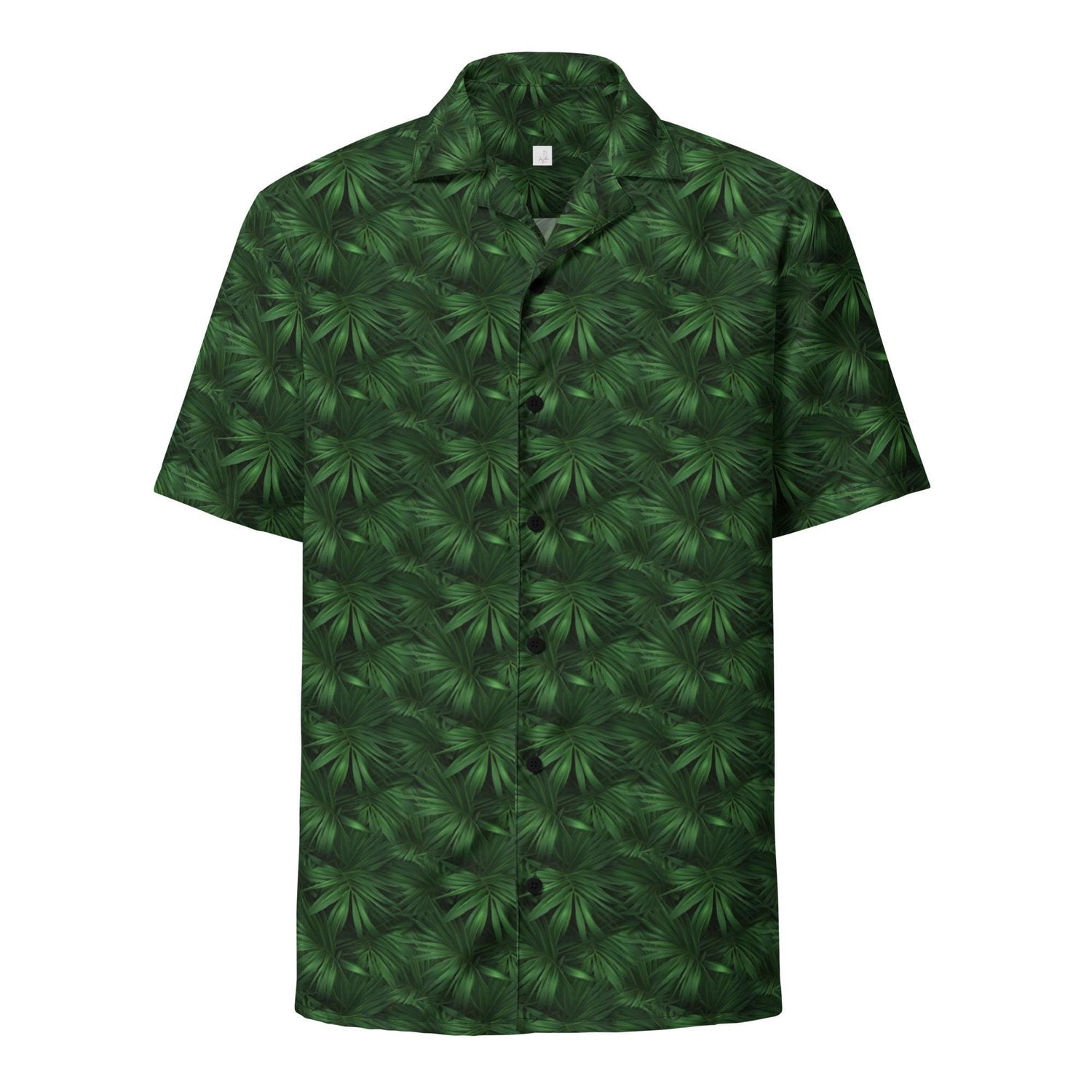 Unisex button shirt, green floral all over print pattern casual breezy light weight everyday men&