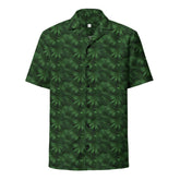 Unisex button shirt, green floral all over print pattern casual breezy light weight everyday men&