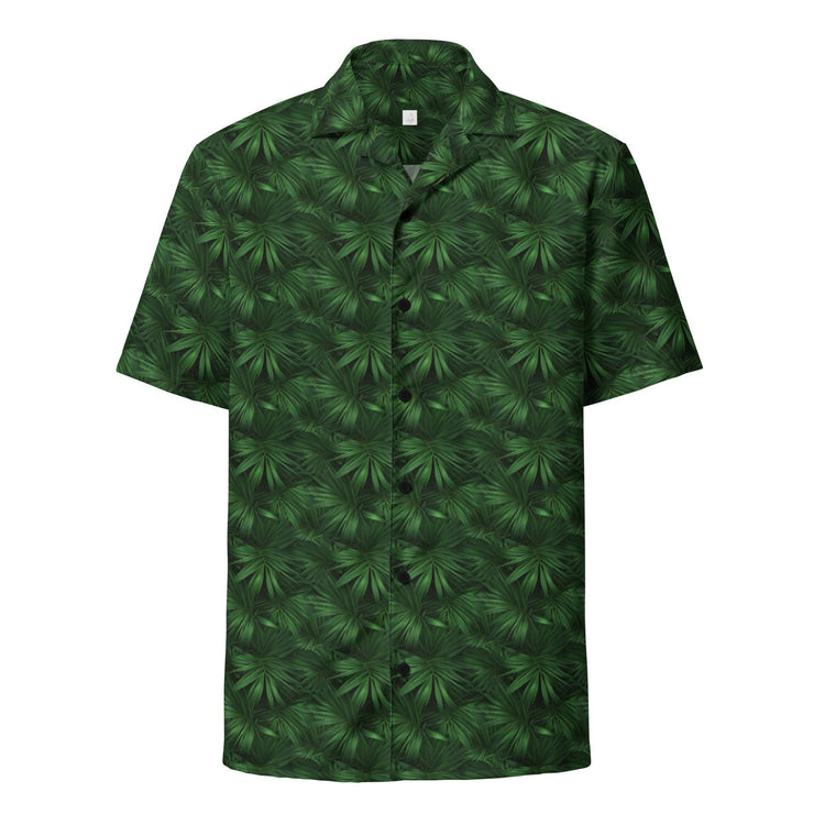 Unisex button shirt, green floral all over print pattern casual breezy light weight everyday men&