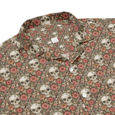 Unisex button shirt, sugar skull floral theme all over print casual light airy button up moisture wick dinner lunch beach day comfort shirt