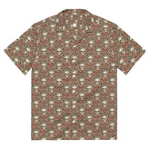 Unisex button shirt, sugar skull floral theme all over print casual light airy button up moisture wick dinner lunch beach day comfort shirt