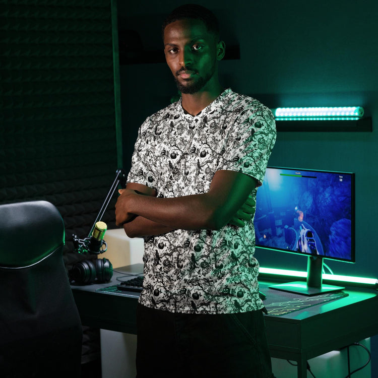 Recycled unisex sports jersey, Halloween stylish fashion cool pattern breathable v neck daily wear stretch fabric casual jean pants shirt