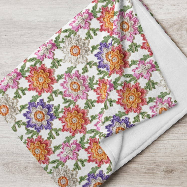 Throw Blanket, Colorful grandma crotchet all over pattern design soft comfy minimilist country classic fleece bedspread couch chair throw