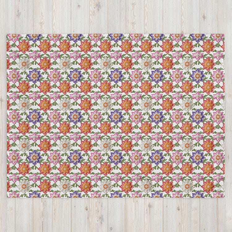 Throw Blanket, Colorful grandma crotchet all over pattern design soft comfy minimilist country classic fleece bedspread couch chair throw