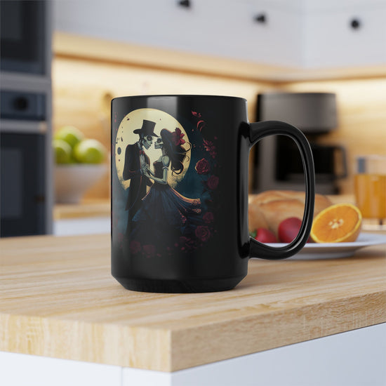 Taza negra, 15 oz, taza negra, Día de los Muertos, gótico, artístico, tradicional, arte mexicano, café, té, bebida, decoración de cocina, taza