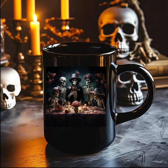 Taza negra, 15 oz, Día de los Muertos, Día de los Muertos, Halloween, festivo, familia, hogar, soltero, vida tradicional mexicana, arte, cocina, bebida, taza