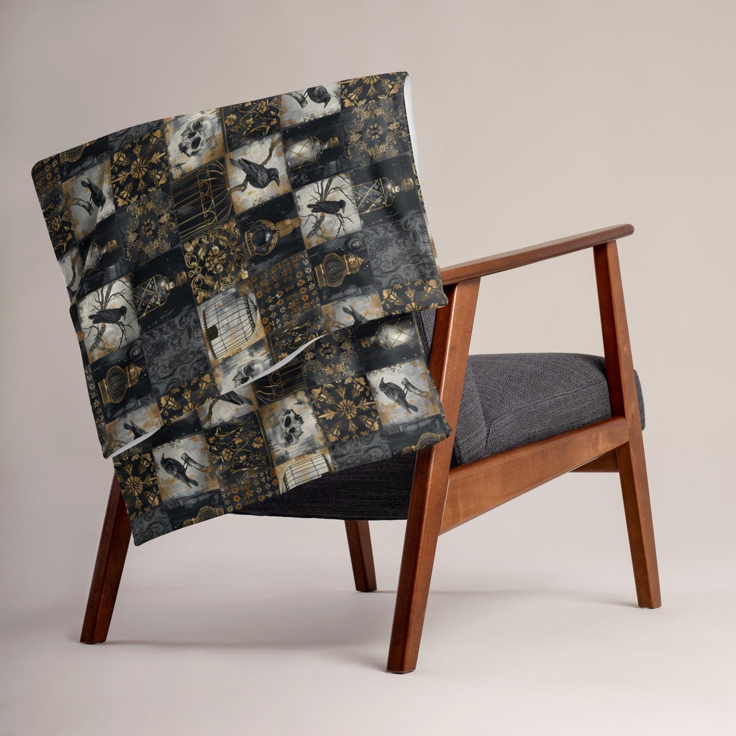 Throw Blanket, Gothic fall halloween skeleton print pattern eye catching fashion look couch bed TV room gathering cozy night cuddle blanket