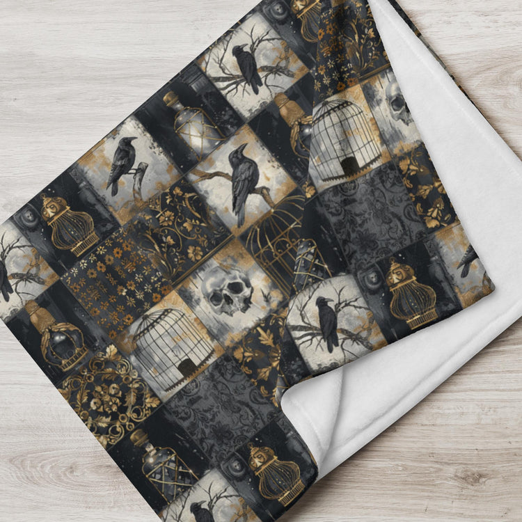 Throw Blanket, Gothic fall halloween skeleton print pattern eye catching fashion look couch bed TV room gathering cozy night cuddle blanket