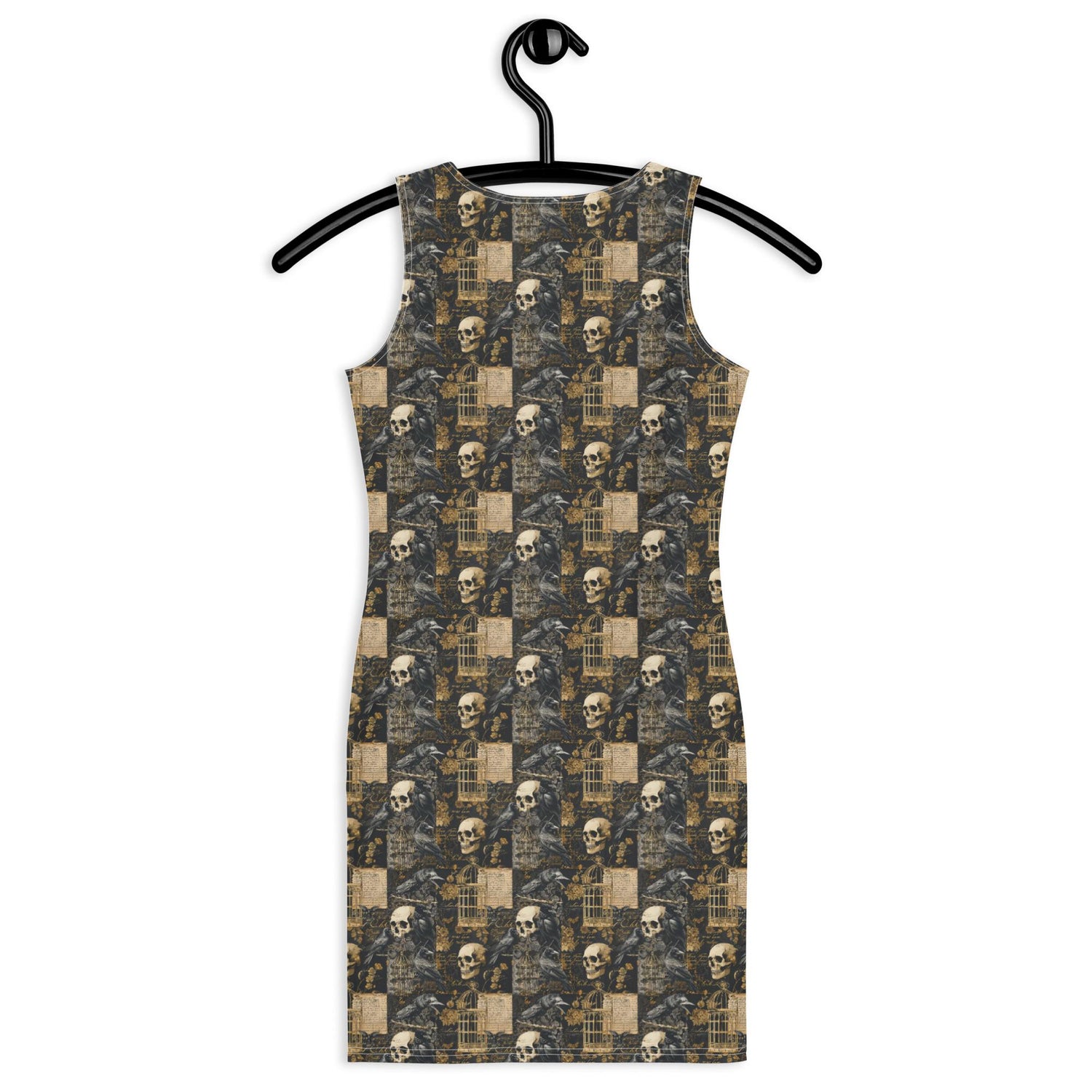 Bodycon dress, Gothic all over pattern casual date night blazer accent sexy spandex stretchy comfortable stylish Halloween vibe outfit