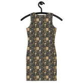 Bodycon dress, Gothic all over pattern casual date night blazer accent sexy spandex stretchy comfortable stylish Halloween vibe outfit