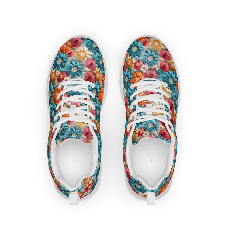 Women’s athletic shoes, Vibrant colorful daisy floral pattern print design soft comfy walking athletic casual designer look stylish sneakers