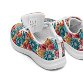 Women’s athletic shoes, Vibrant colorful daisy floral pattern print design soft comfy walking athletic casual designer look stylish sneakers