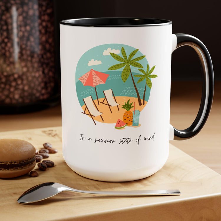Two-Tone Coffee Mugs, 15oz, Summer vibes great energy vibrant kitchen home decor  coffee tea beverage cup