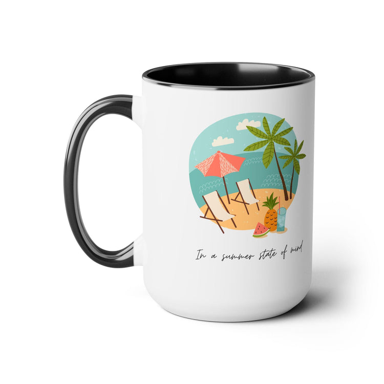 Two-Tone Coffee Mugs, 15oz, Summer vibes great energy vibrant kitchen home decor coffee tea beverage cup